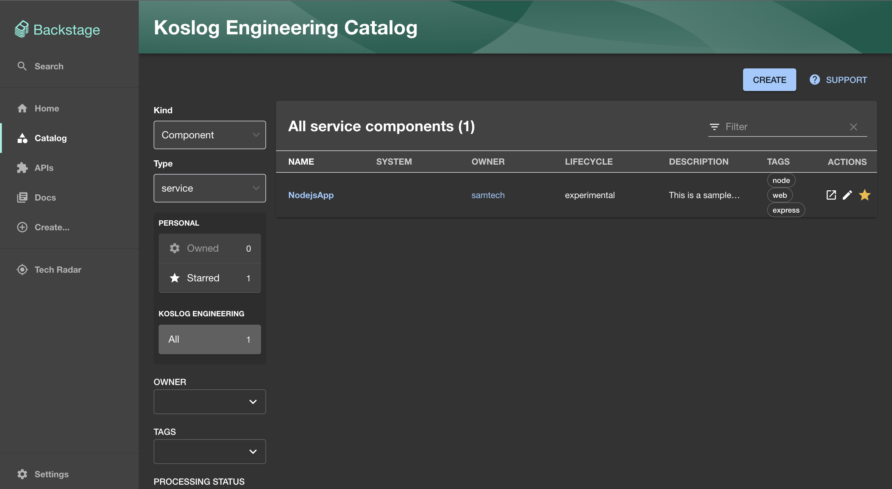 Newly registered component in catalog view