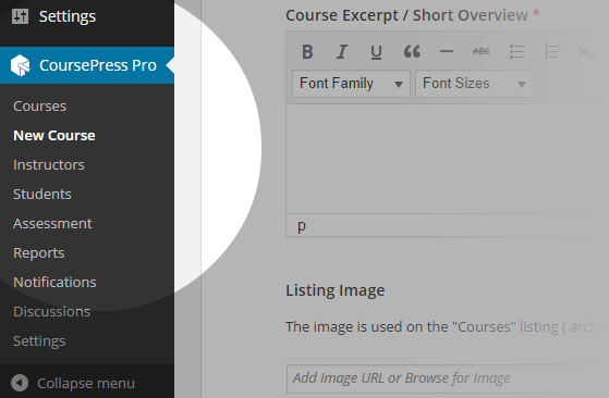 CoursePress - New Course menu