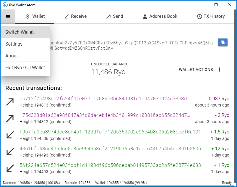 Ryo Wallet Screenshot