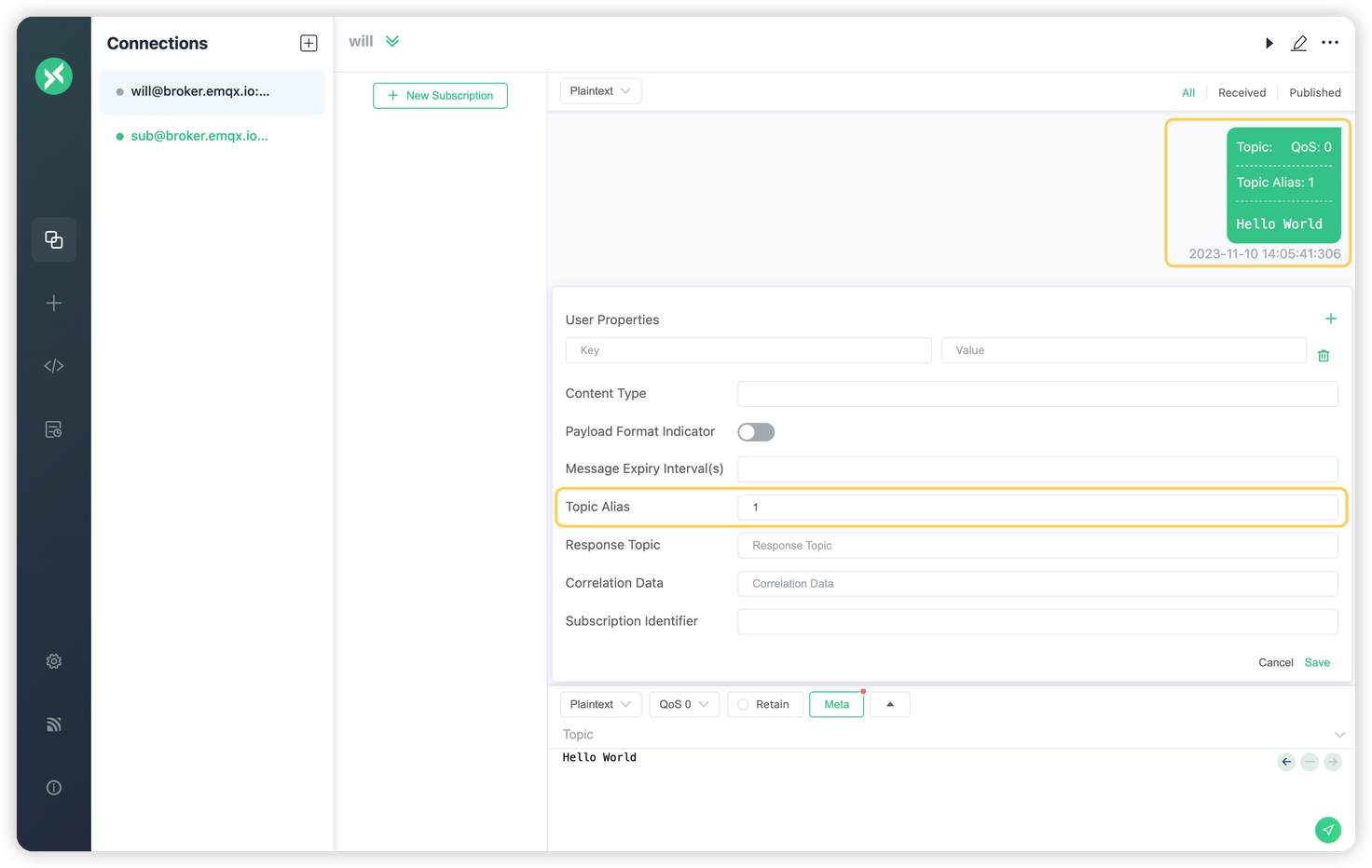 send mqtt message