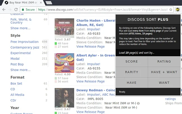 Discogs Sort Plus screenshot