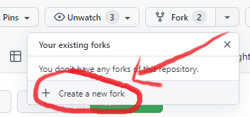 Click "Create a new fork" from the dropdown menu