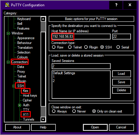 PuTTY configuration