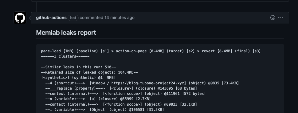 memlab leaks report