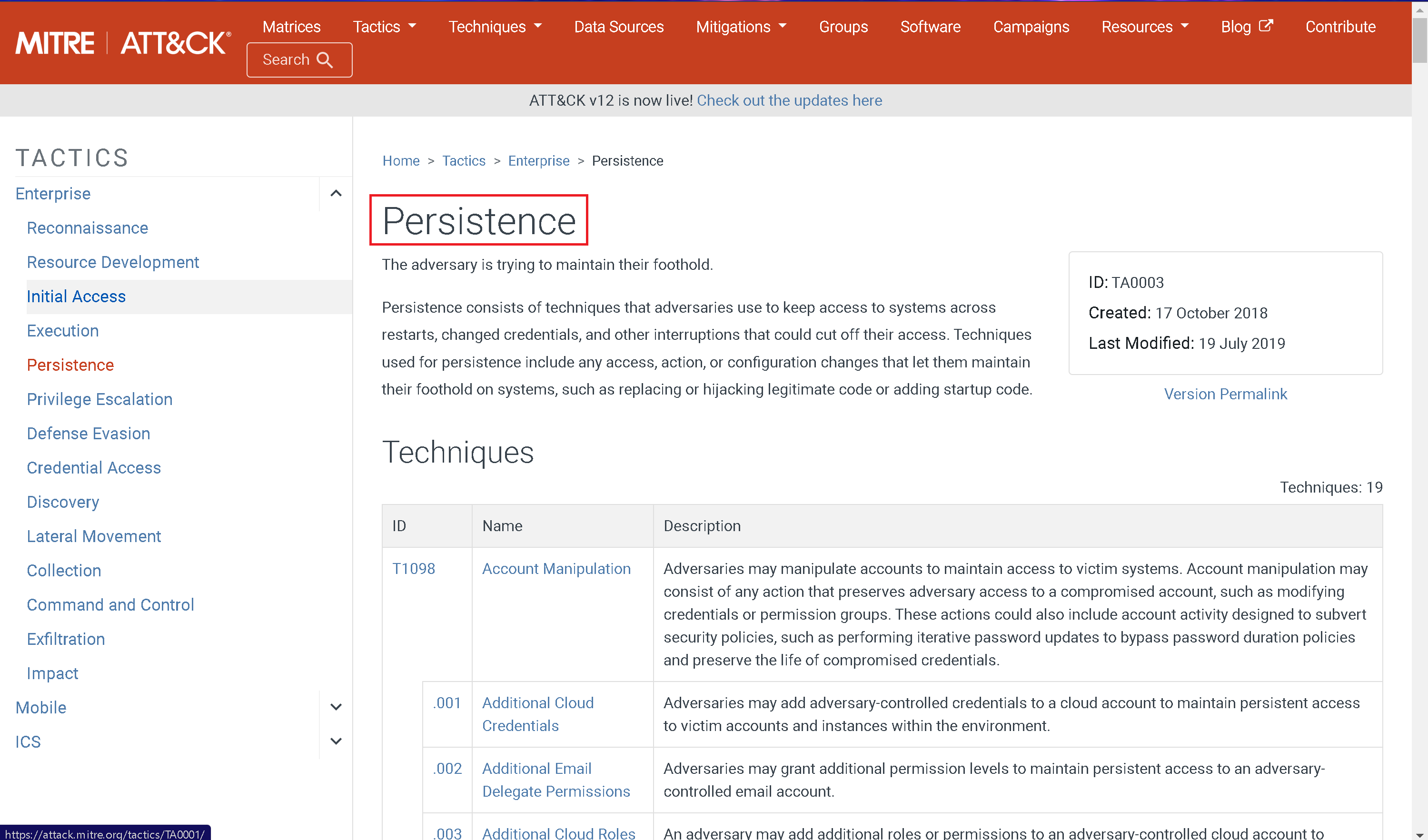 Persistence MITRE ATT&CK