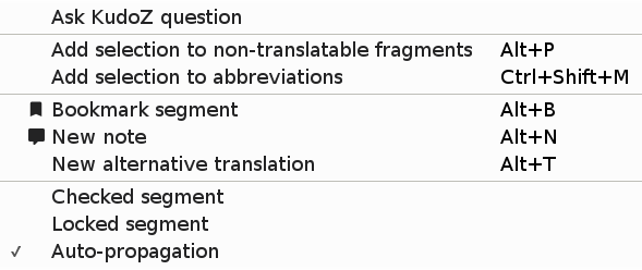 Source segment editor context menu