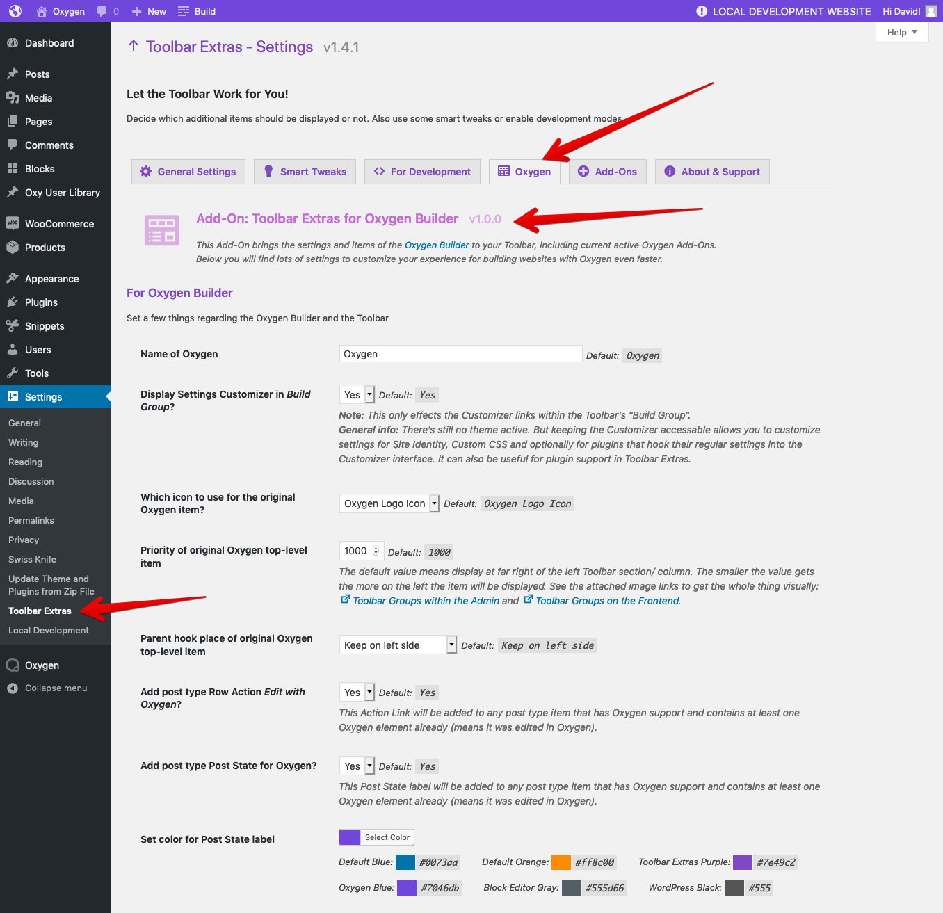 New "Oxygen" settings tab on Toolbar Extras settings page