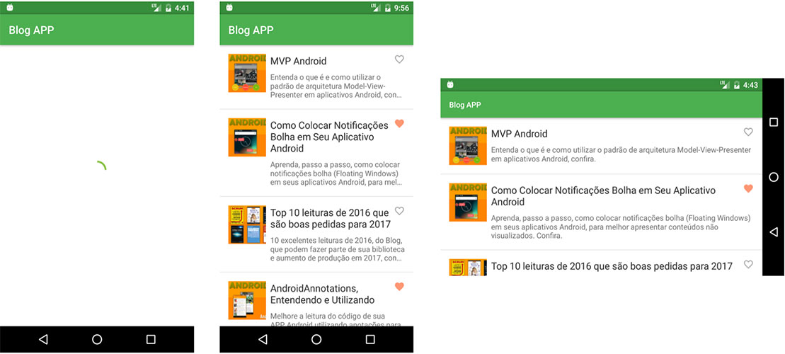 Telas do aplicativo Android do capítulo 2