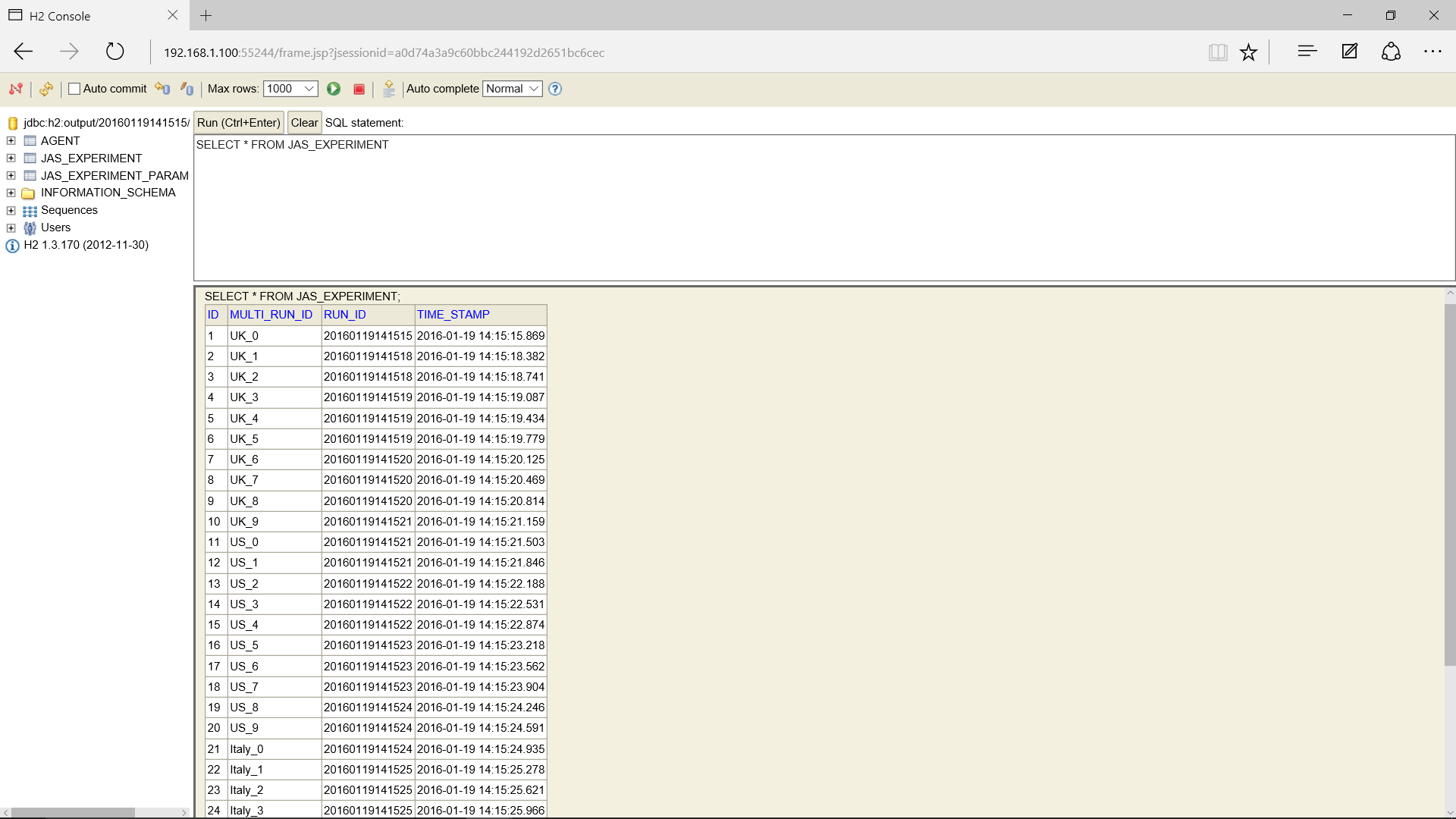 JAS-mine MultiRun ID