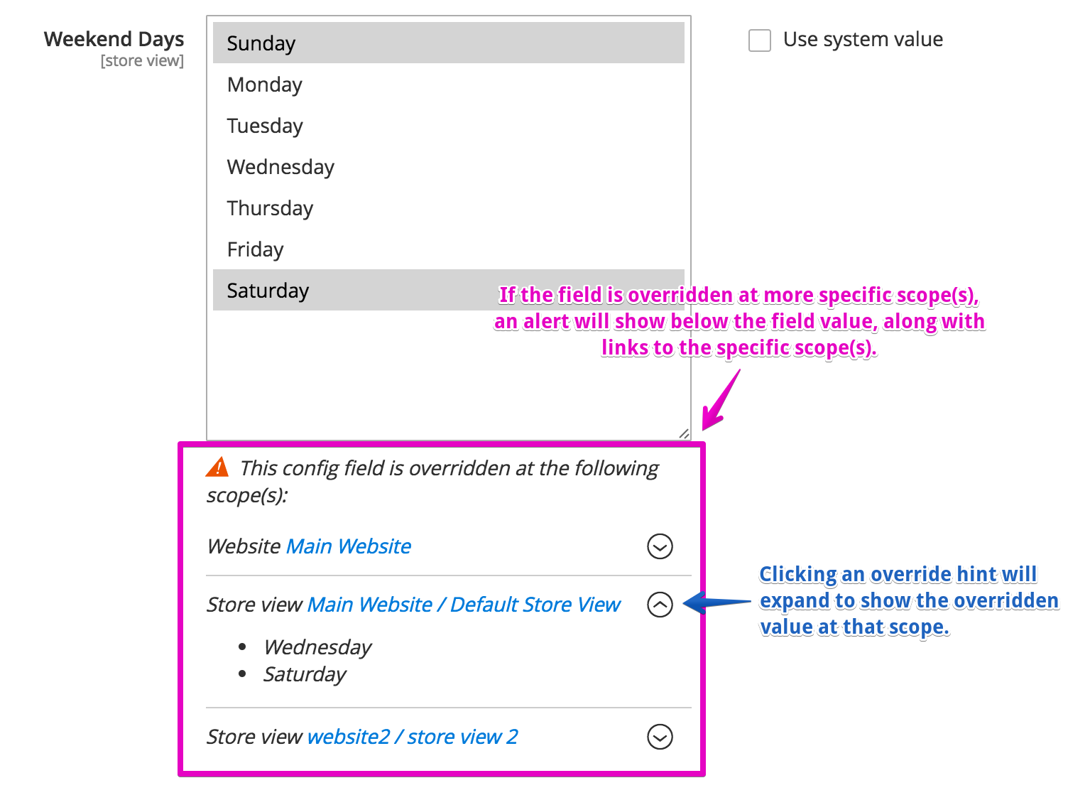 Screenshot of system config scope hints module