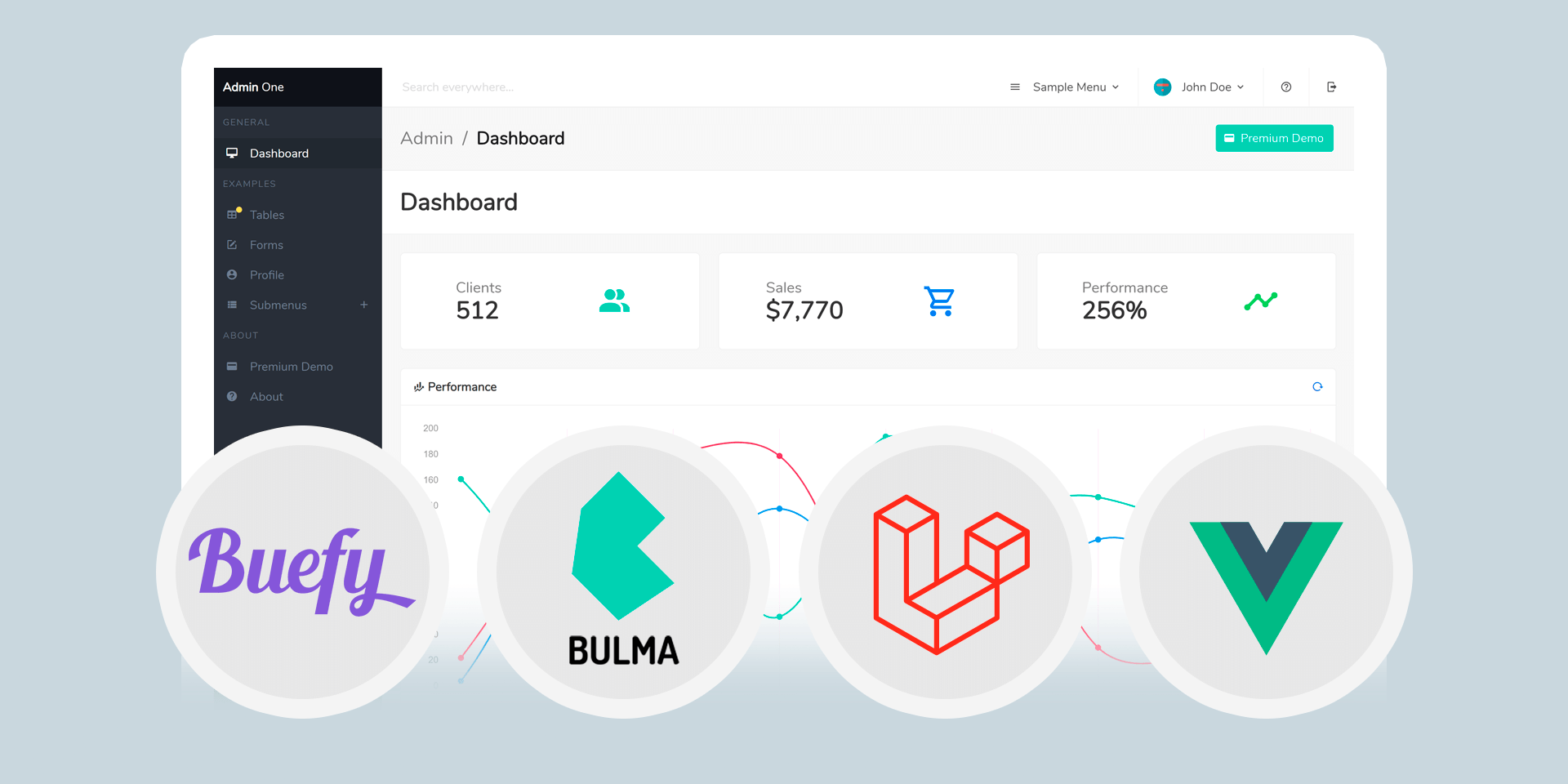 Laravel Vue.js Bulma free admin dashboard