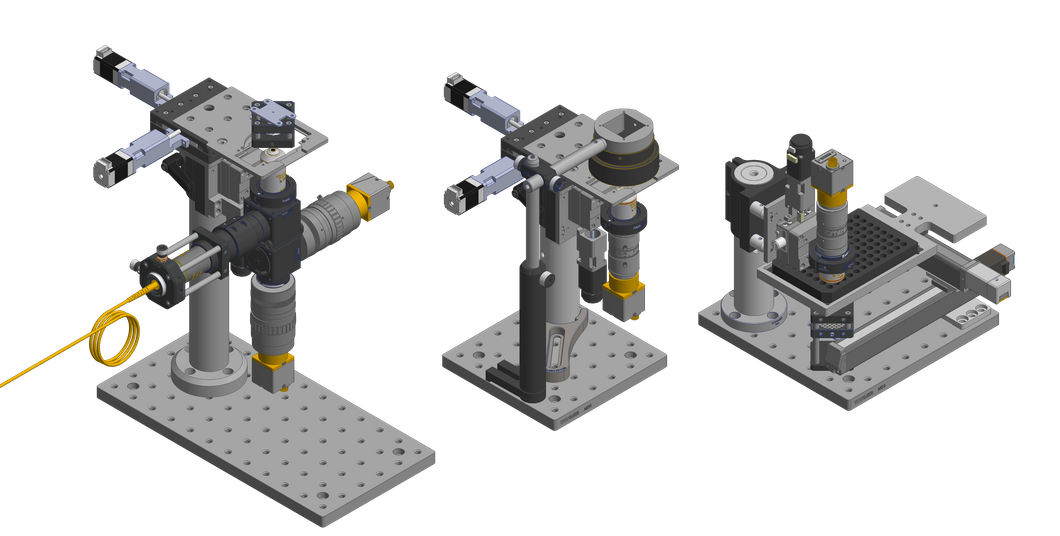 CAD renders of three configurations of the Squid microscope