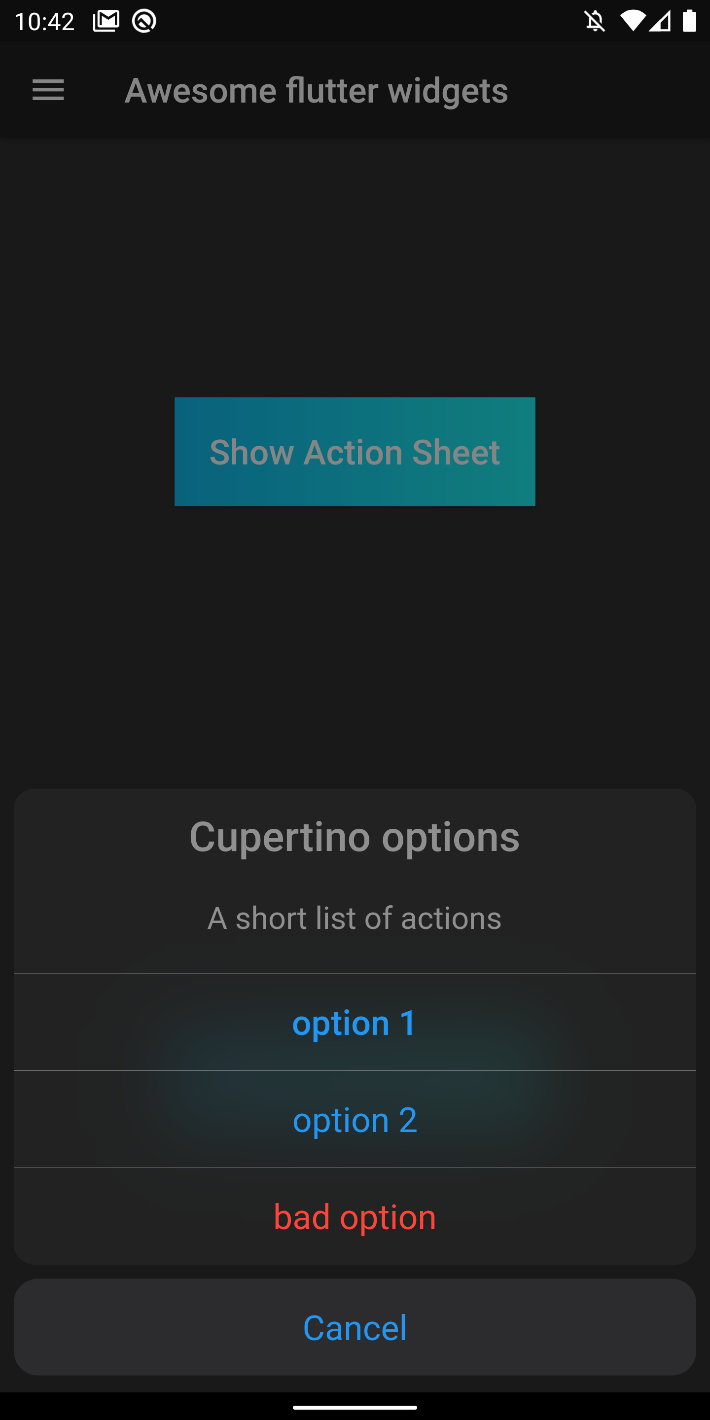 sample Cupertino action sheet