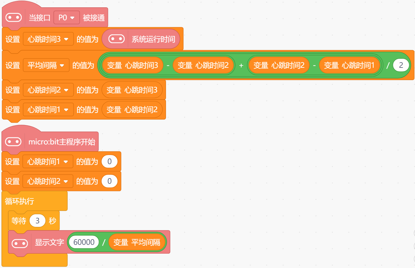 过计算最近三次心跳发生的时间间隔来测量心率