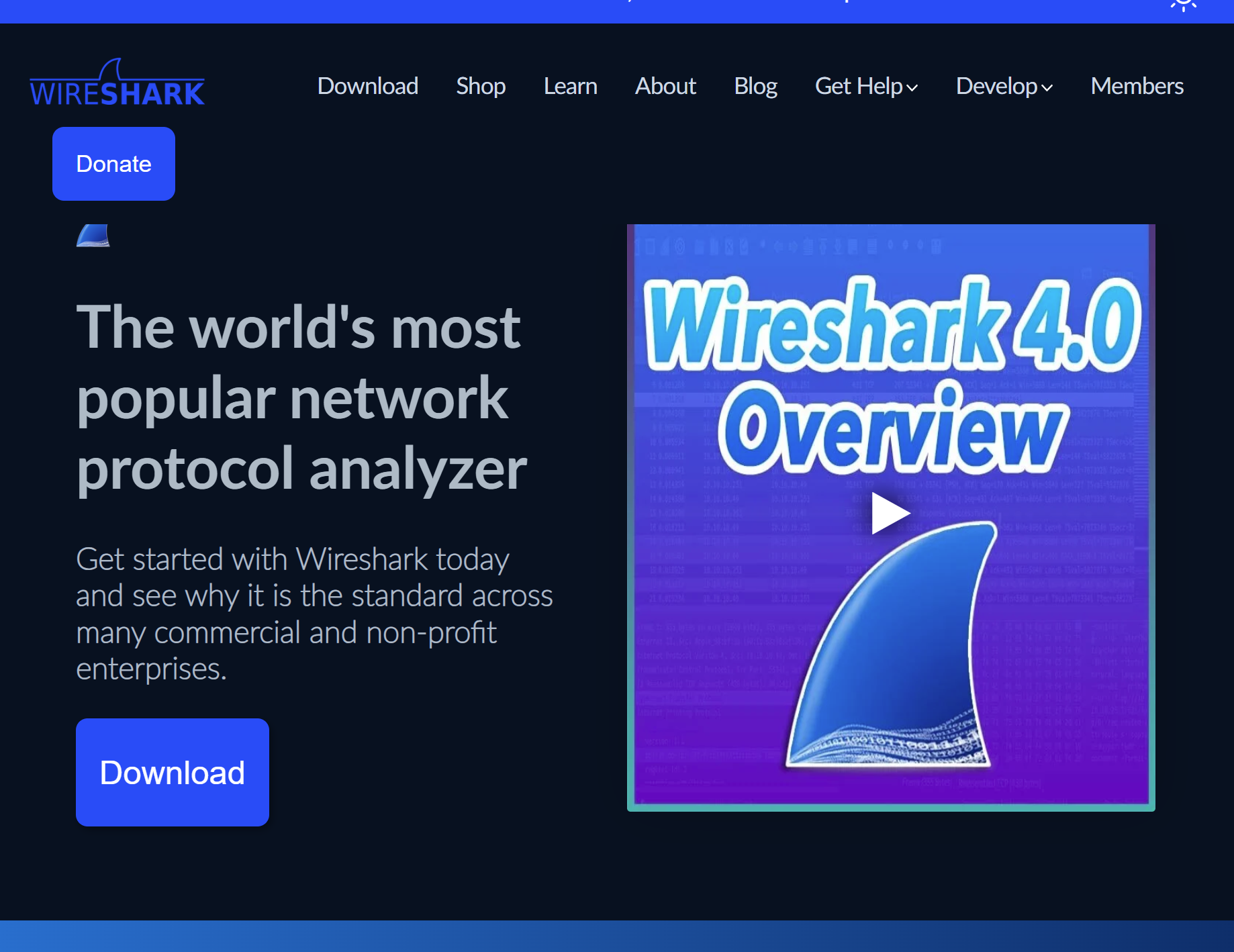 Wireshark's webpage.