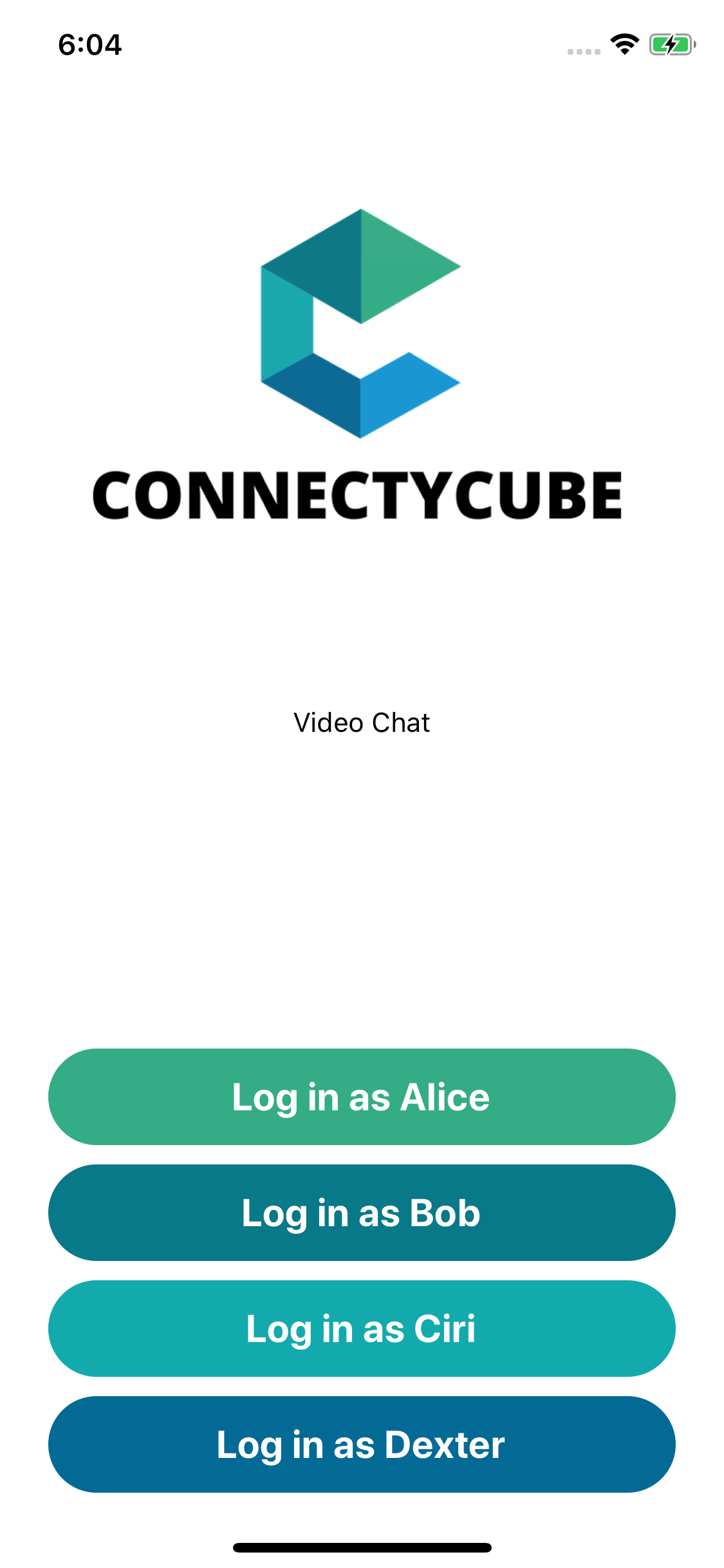 React Native video chat code sample, login