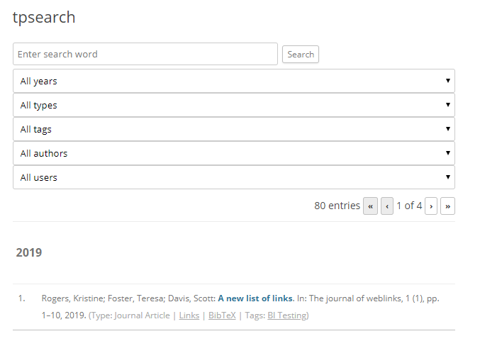 Publication list with search field an filters