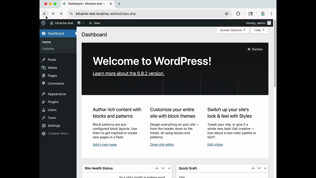 Navigating the WordPress Admin without Back/forward Cache (bfcache)