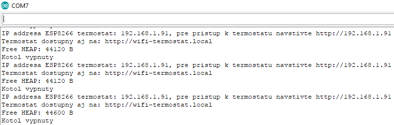 WiFi termostat - Pridelená IP v LAN sieti, termostat funkčný, mDNS záznam