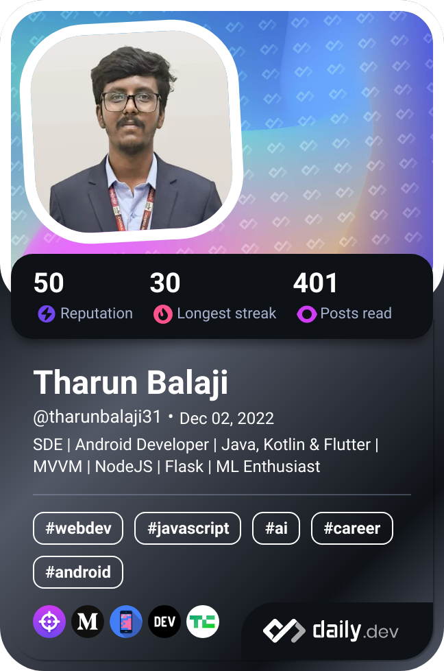 Tharun Balaji's Dev Card