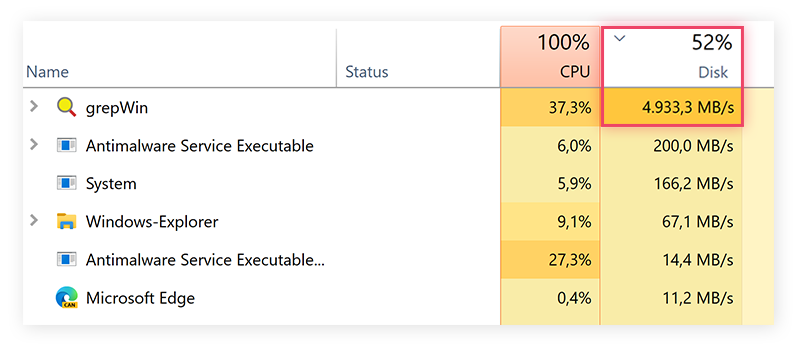 100% cpu usage task manager print