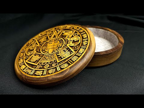 Wooden Round Maya Aztec Jewelry Box