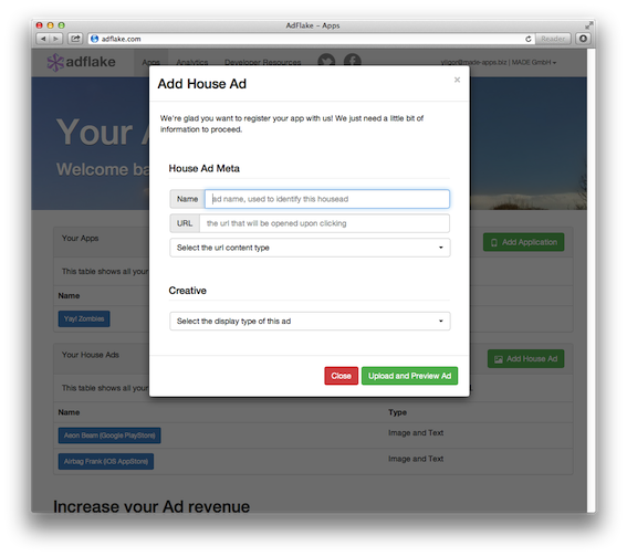 Add House Ad Popup Example