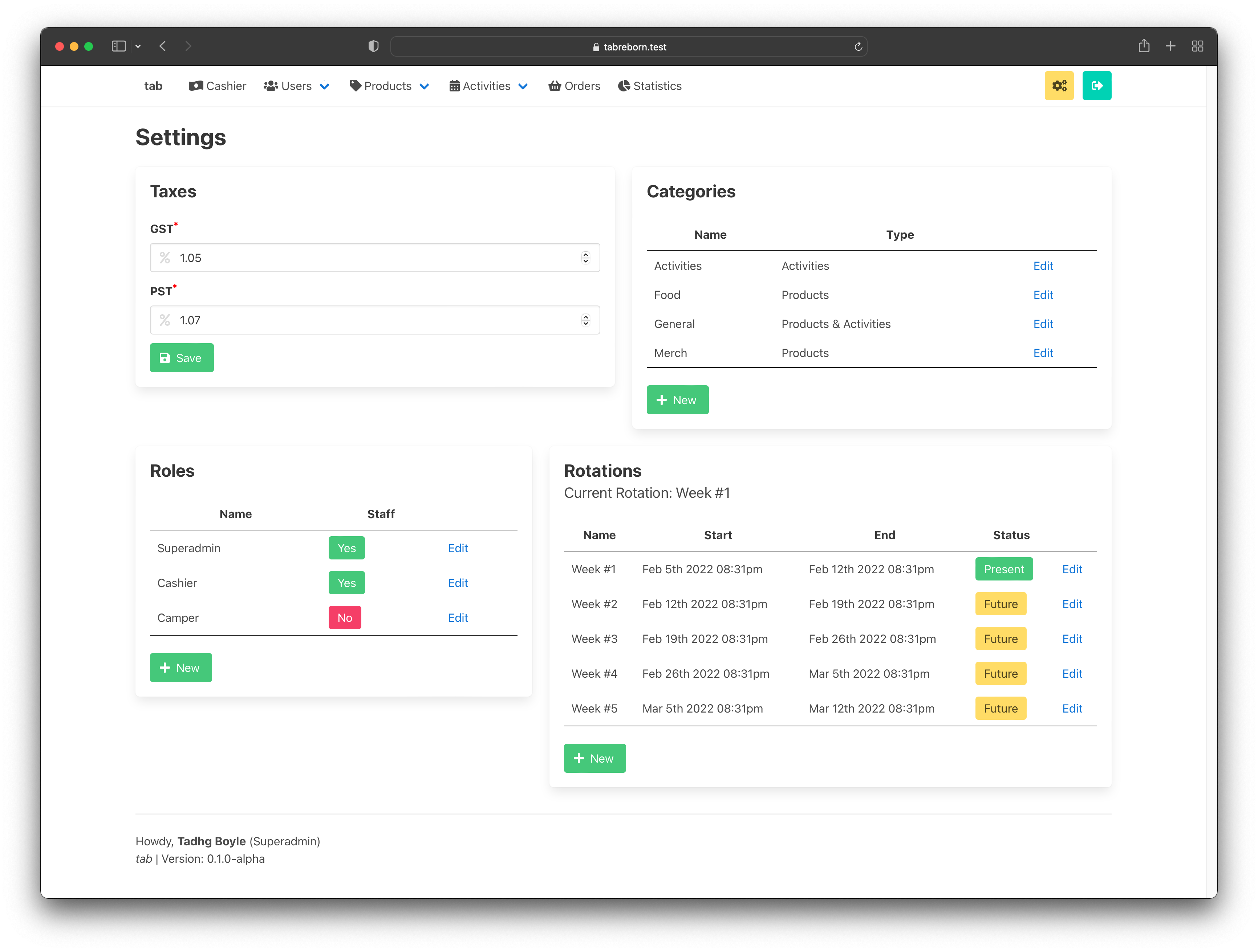 Settings Page