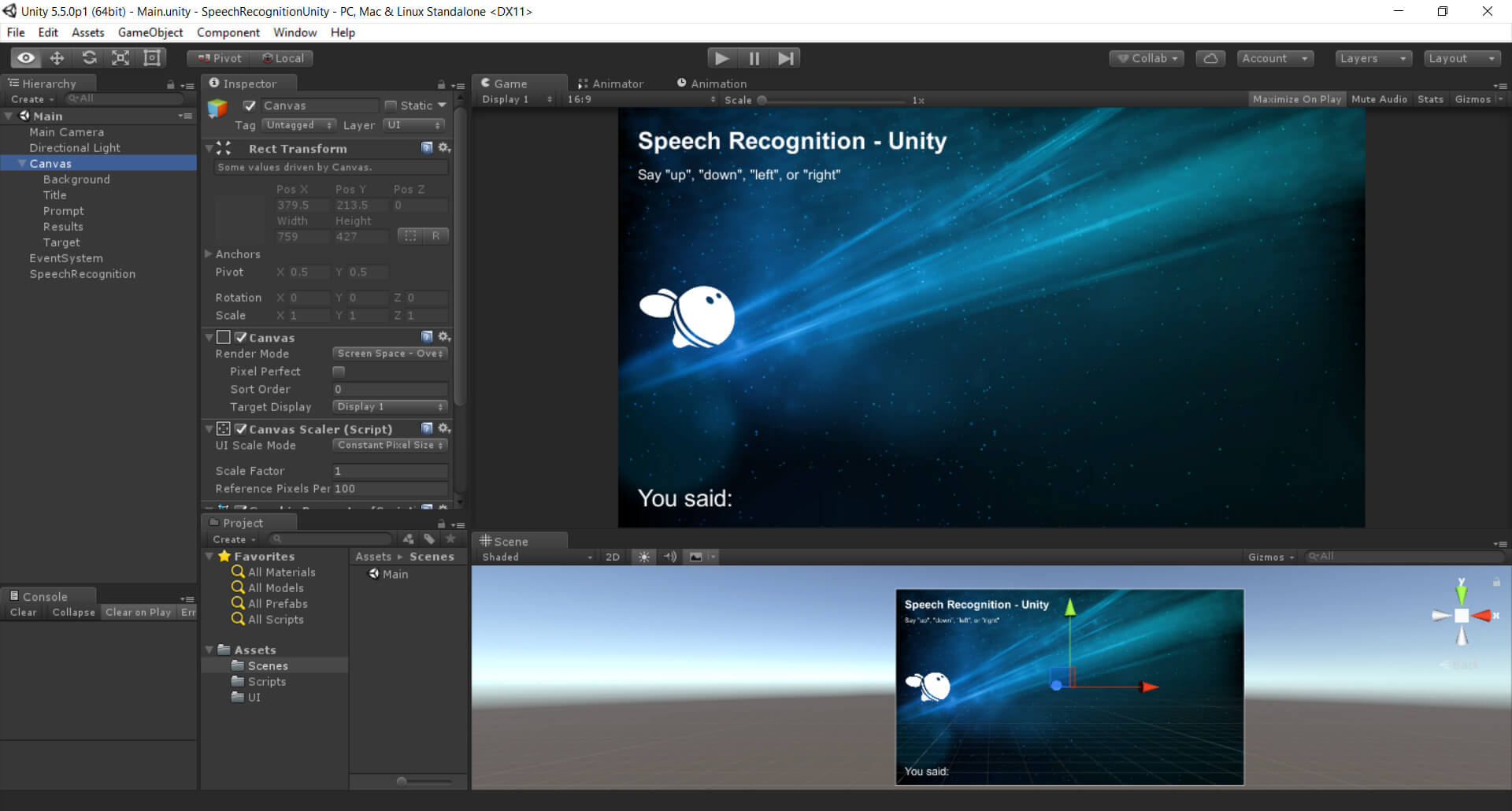 Speech recognition game in Unity3D