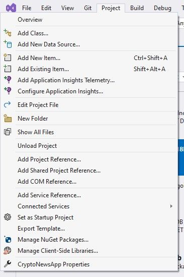 File Menu in Visual Studio