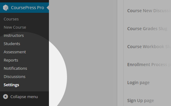 CoursePress - Settings menu