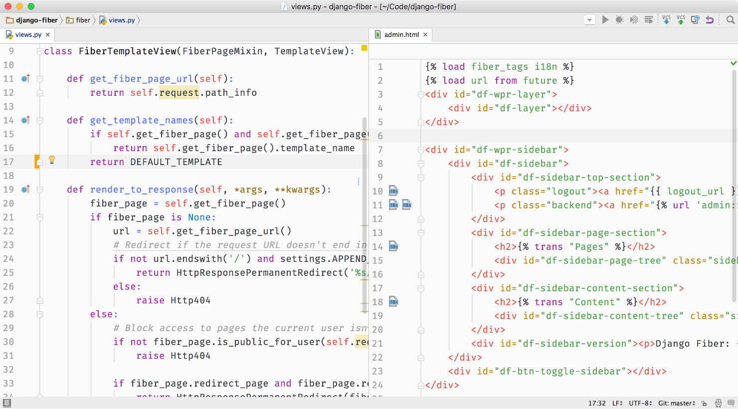 Screenshot of PyCharm with One Light color scheme