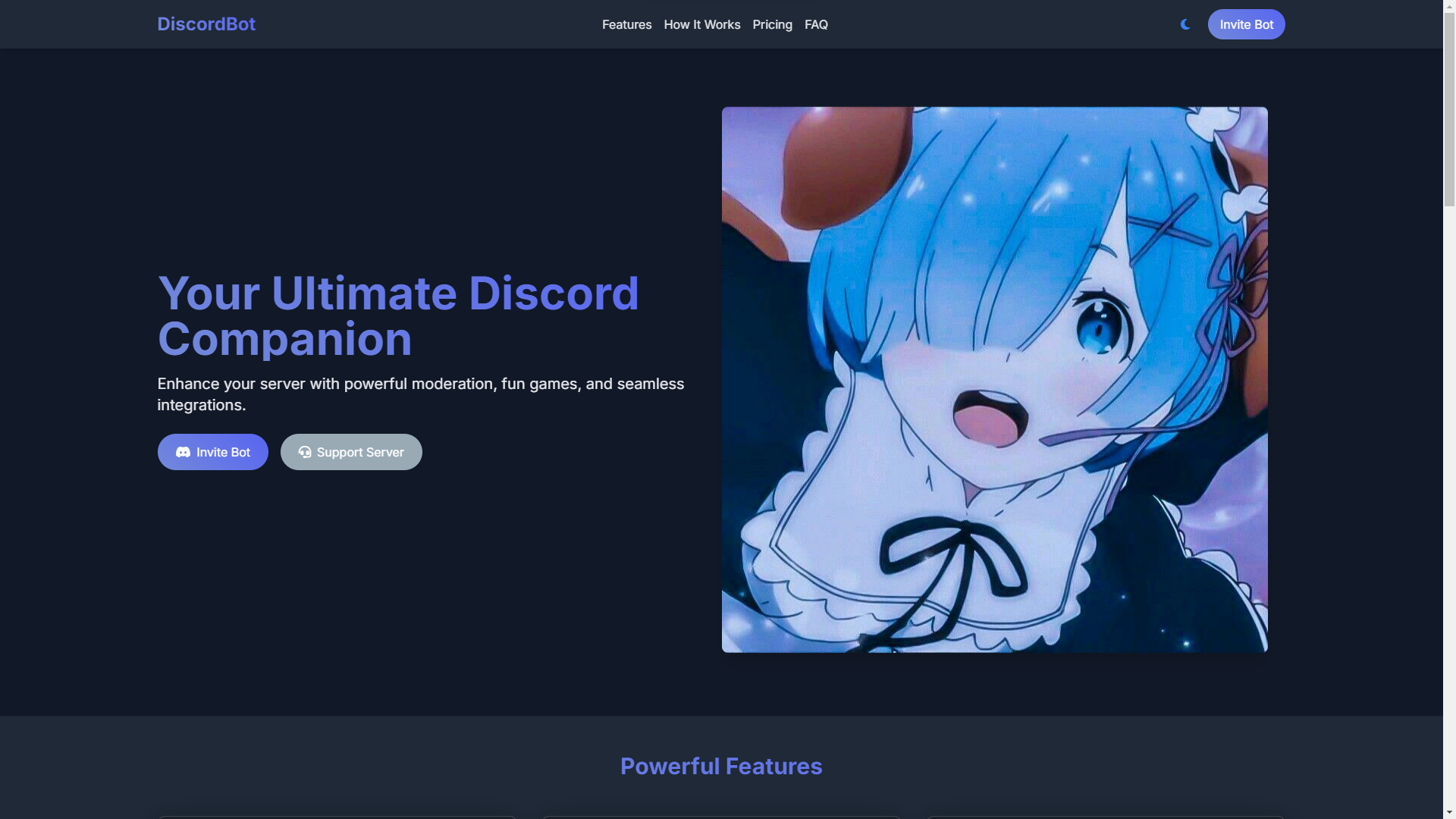 Discord Bot Landing Page Preview