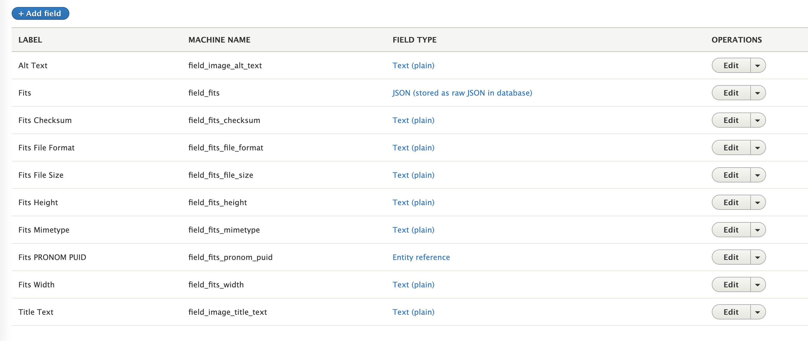 Fits fields config