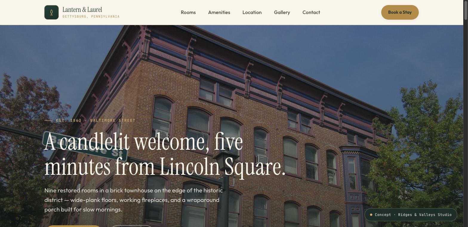 The Lantern & Laurel Inn homepage