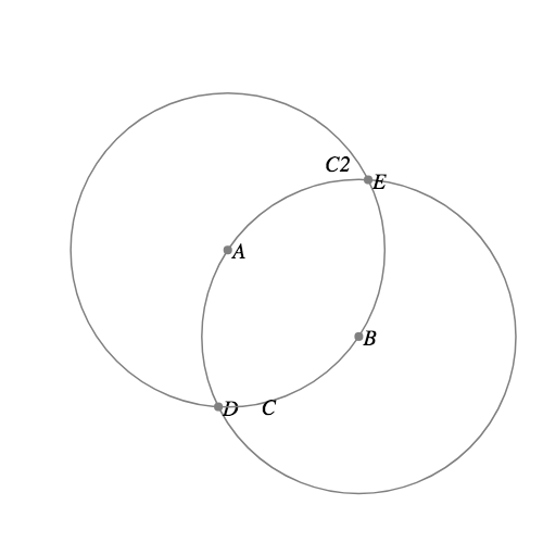 Two circles intersecting at points D and E