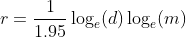 r = \frac{1}{1.95}\log \left ( d \right )\log \left ( m \right )