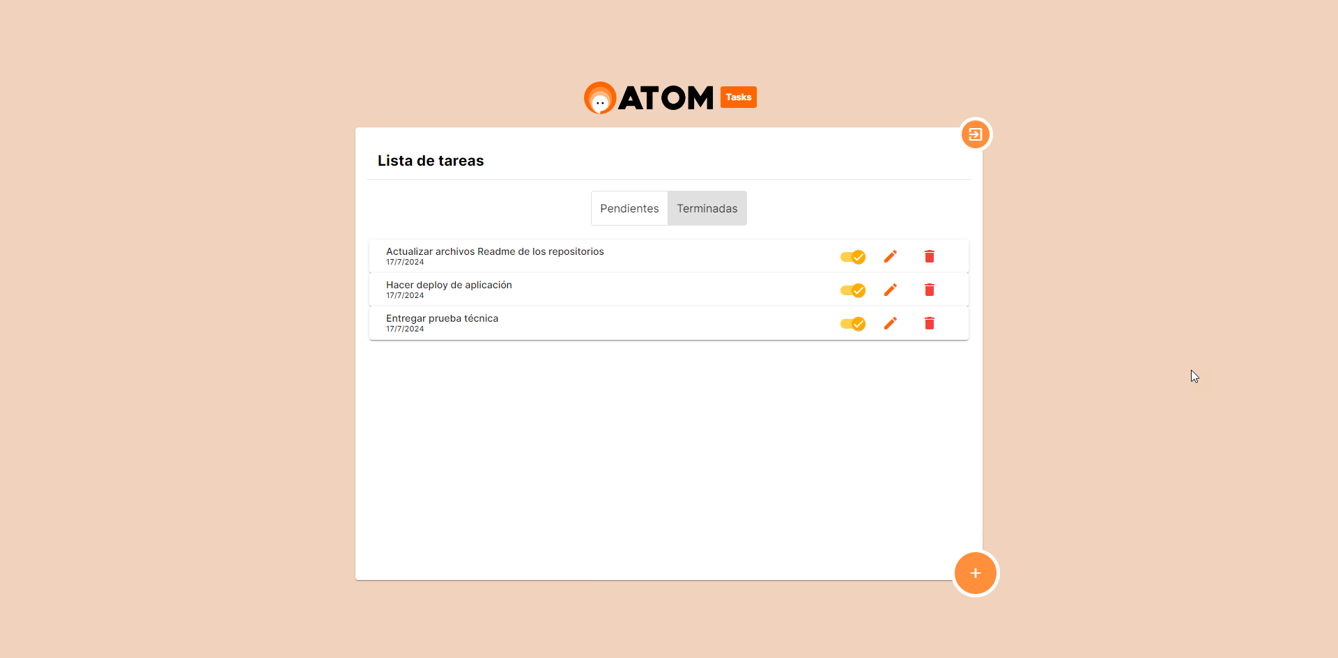 Atom Tasks - Frontend