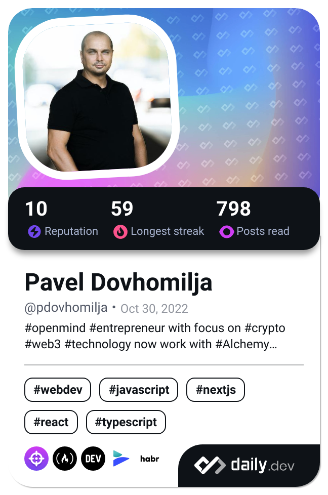 Pavel Dovhomilja's Dev Card