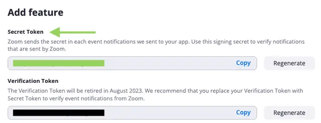 Zoom Webhook Secret Token