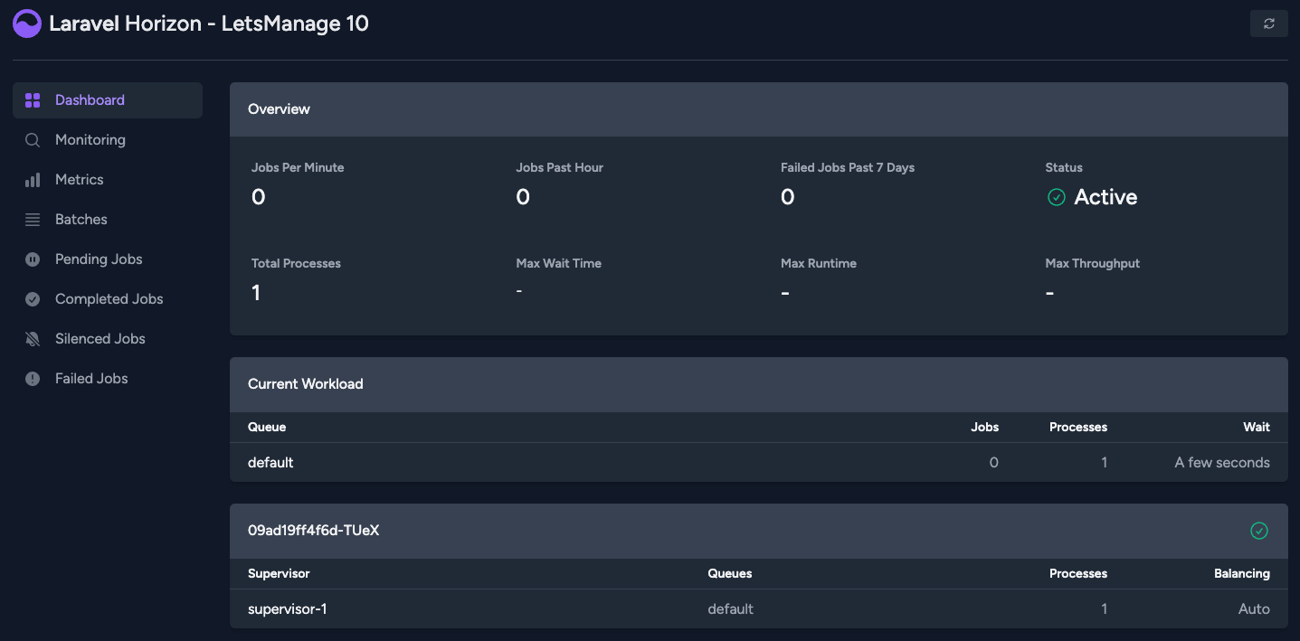 Laravel Horizon Dashboard