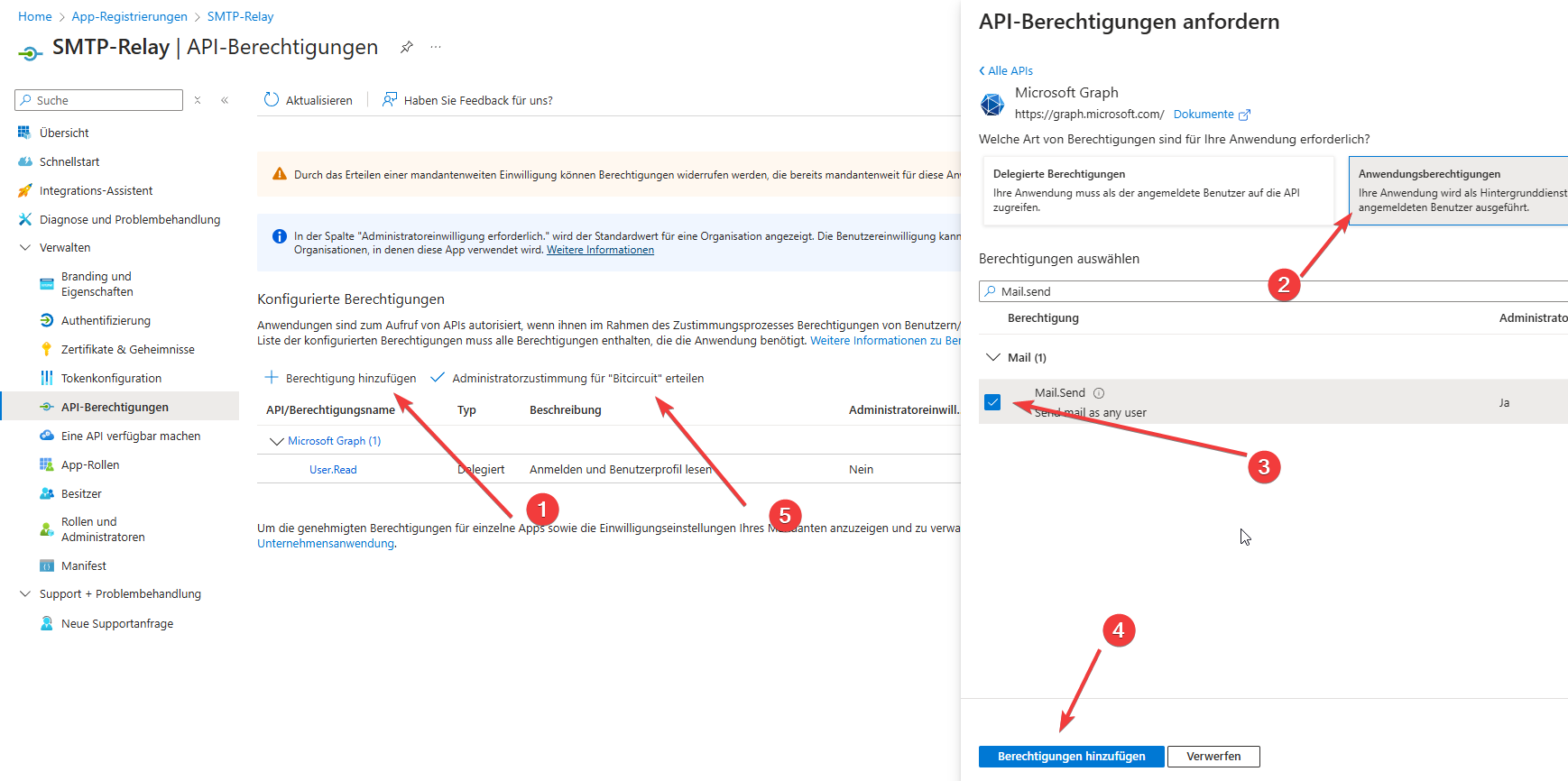 Seite für API Berechtigungen