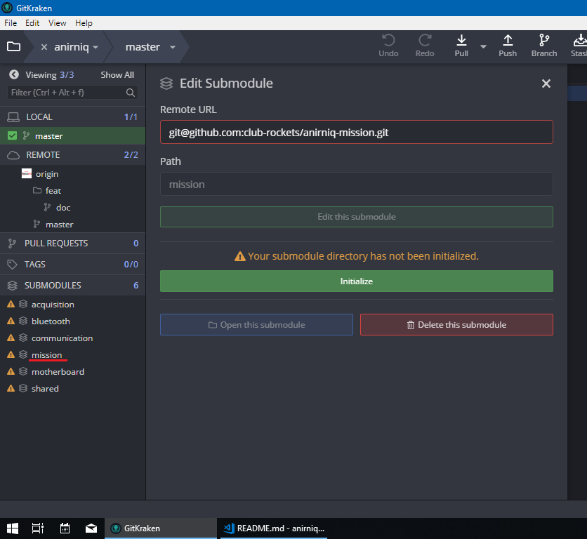 Initializing a submodule with GitKraken