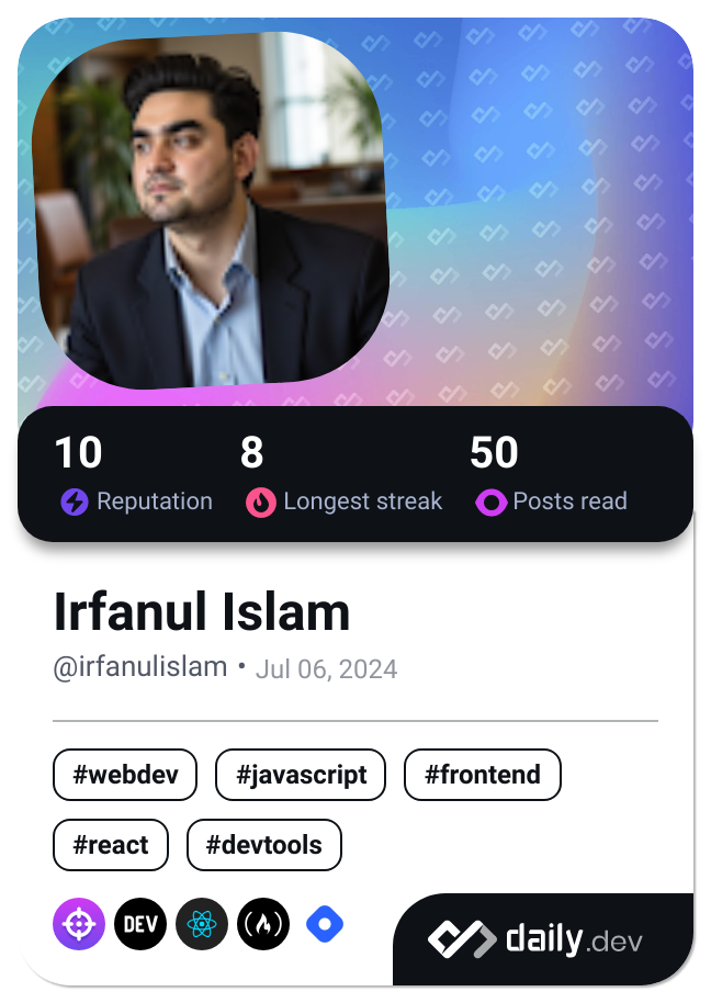 Irfanul Islam's Dev Card