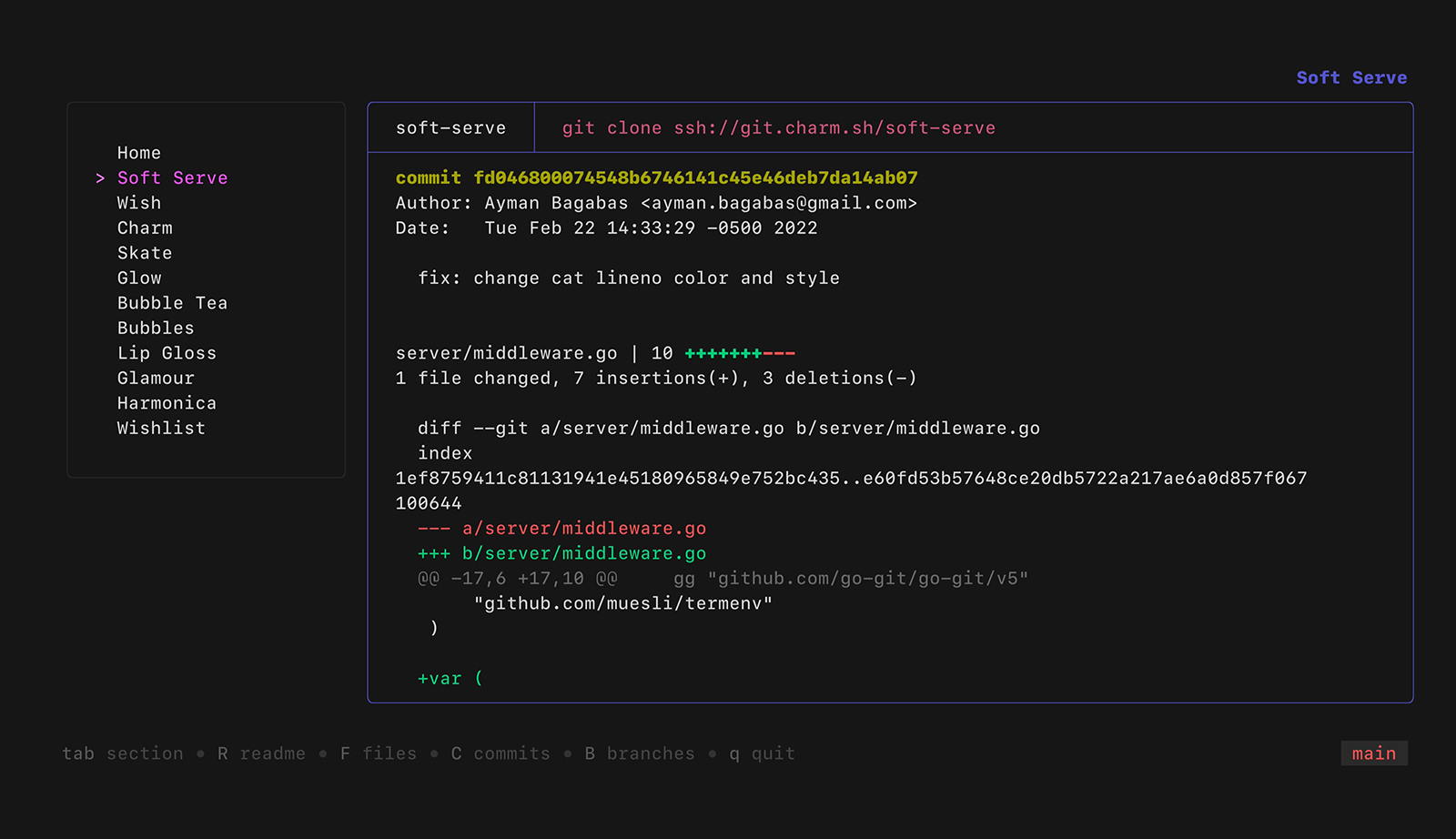 TUI example showing a diff