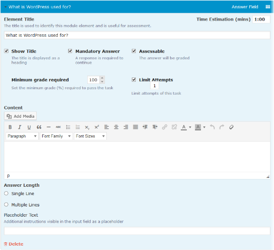 CoursePress - Course - Units - Elements - Answer Field