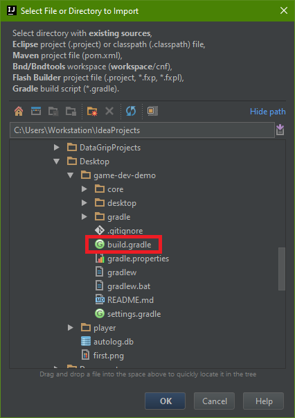 Then navigate to where you downloaded the source files and and select the build.gradle file