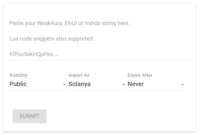 The box where you need to paste your Extended quick export string