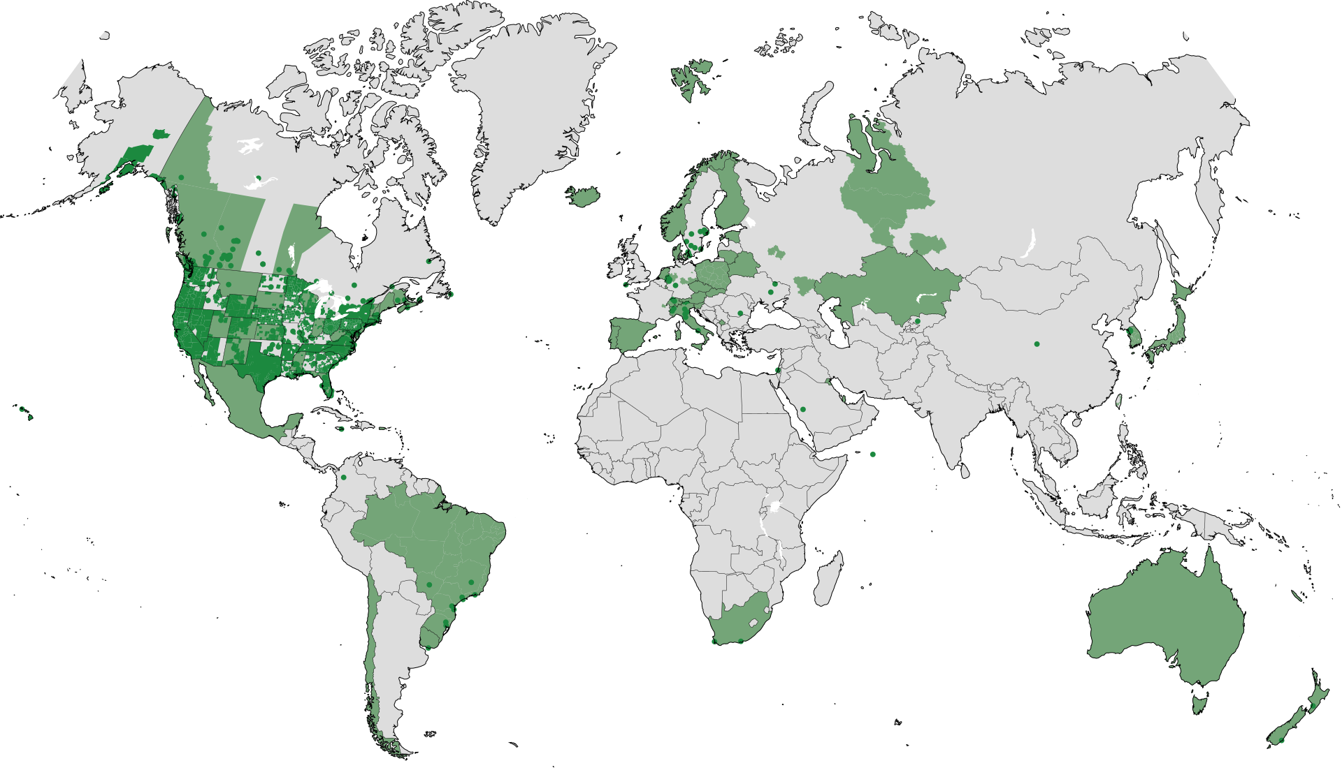 OpenAddresses worldwide coverage map