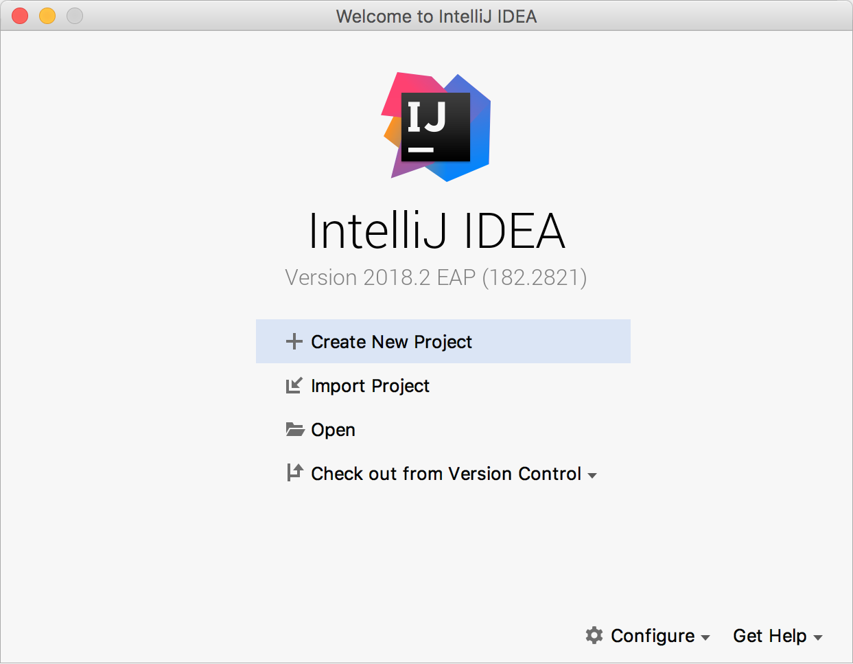 IntelliJ Welcome Screen